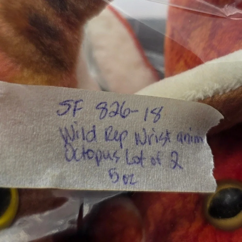 Wild Republic Octopus Wrist Plush Orange Brown Lot of 2 8x3in